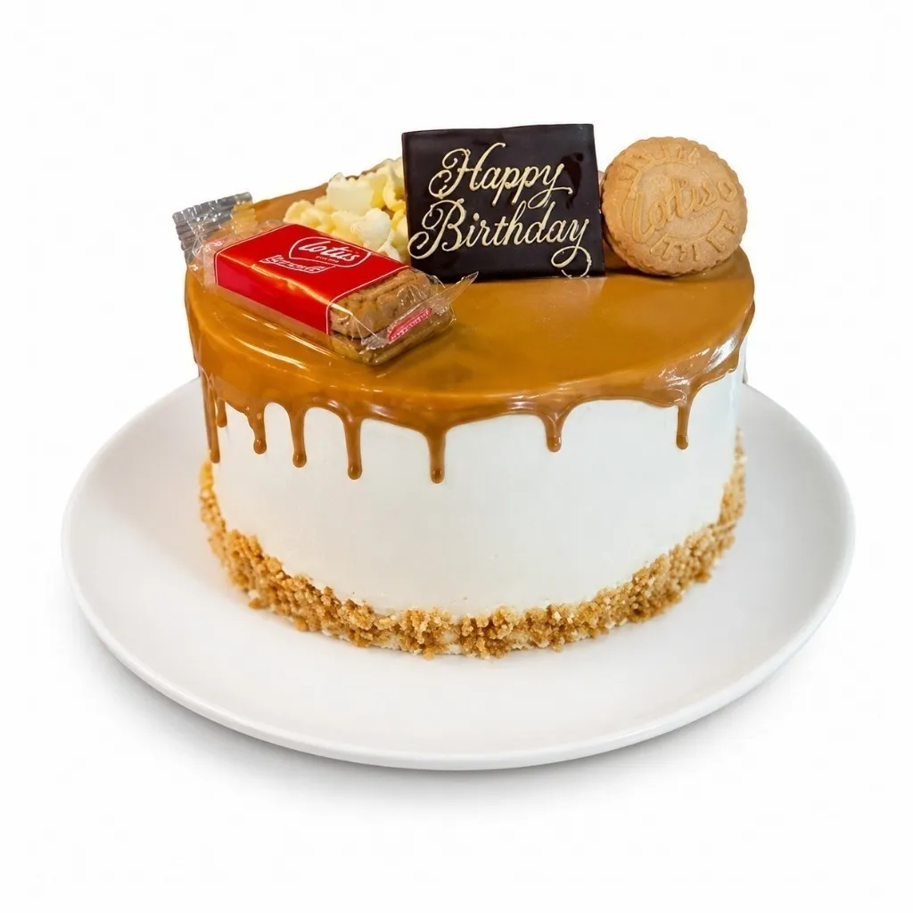 3 layers midi Vanilla sponge layered with Caramel cream & Biscoff filling